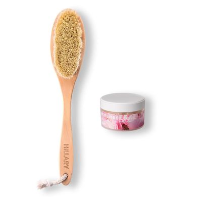 Hillary Sisal Dry Massage Brush + Perfumed Body Scrub Hillary Perfumed Oil Scrub Flowers, 200 g