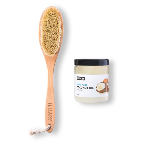 Hillary Sisal Dry Massage Brush + Hillary 100% Pure Coconut Oil Refined Coconut Oil, 500 ml